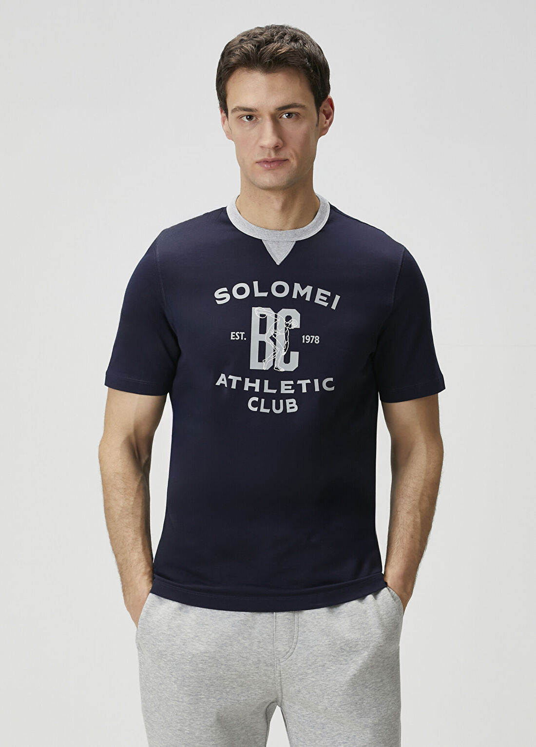 Brunello Cucinelli Lacivert Baskılı T-shirt