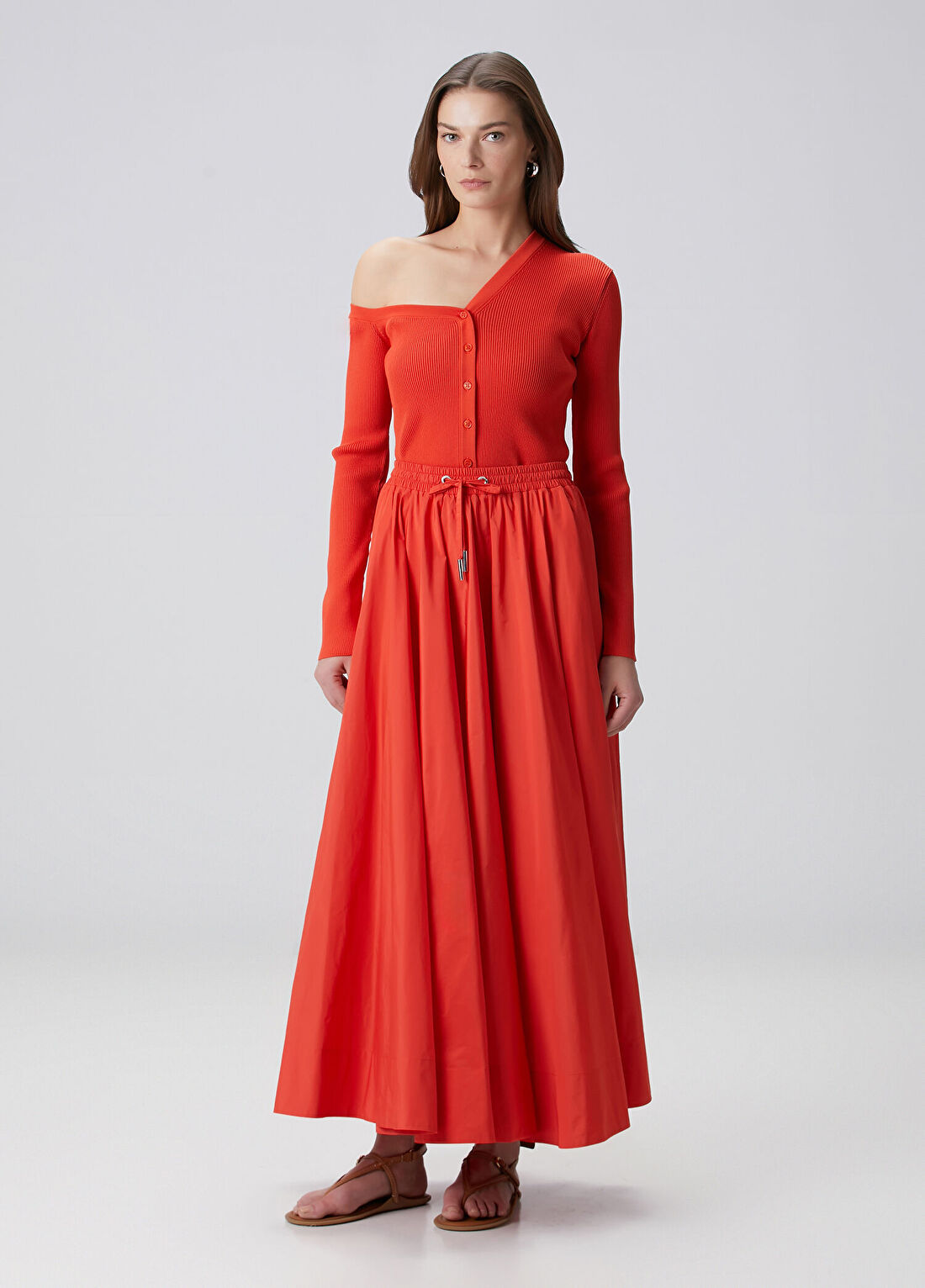 Beymen Collection Nar Çiçeği Maksi Kloş Tafta Etek görsel 2