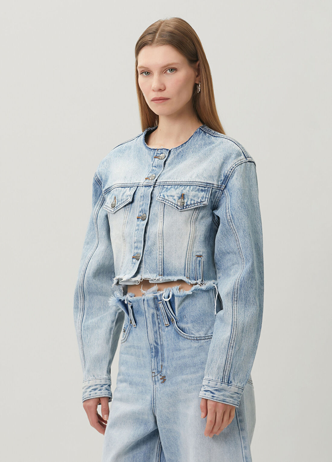 KSUBI Torn Off Mavi Crop Denim Ceket görsel 3