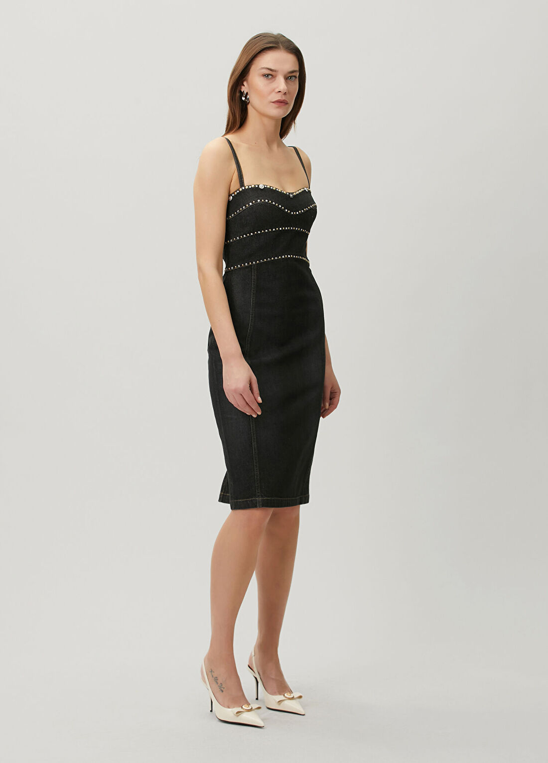 Versace Siyah Midi Denim Elbise görsel 3