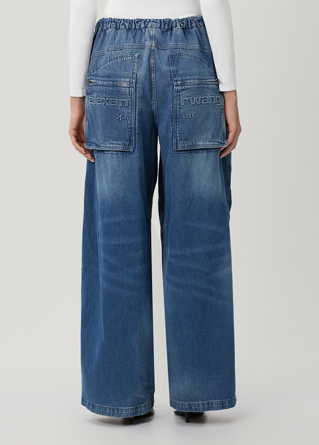 T by Alexander Wang Mavi Beli Kordonlu Kargo Jean Pantolon görsel 4