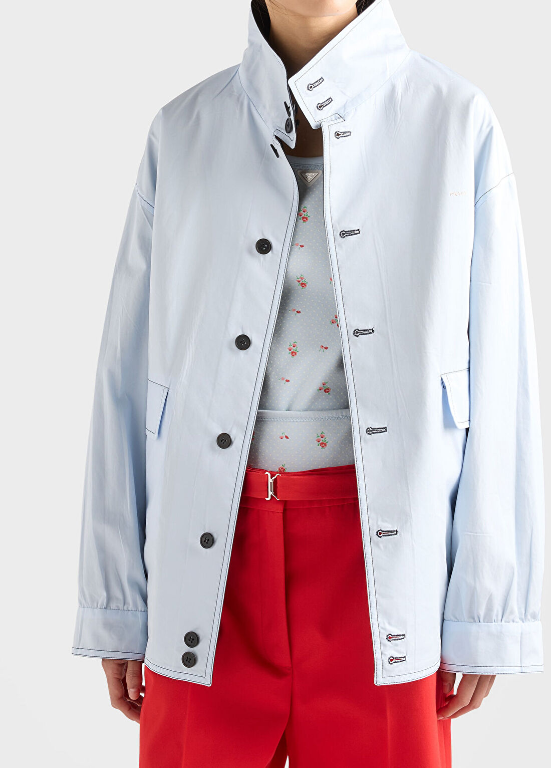 Prada Mavi Kid Mohair ve Poplin Kadın Ceket görsel 3