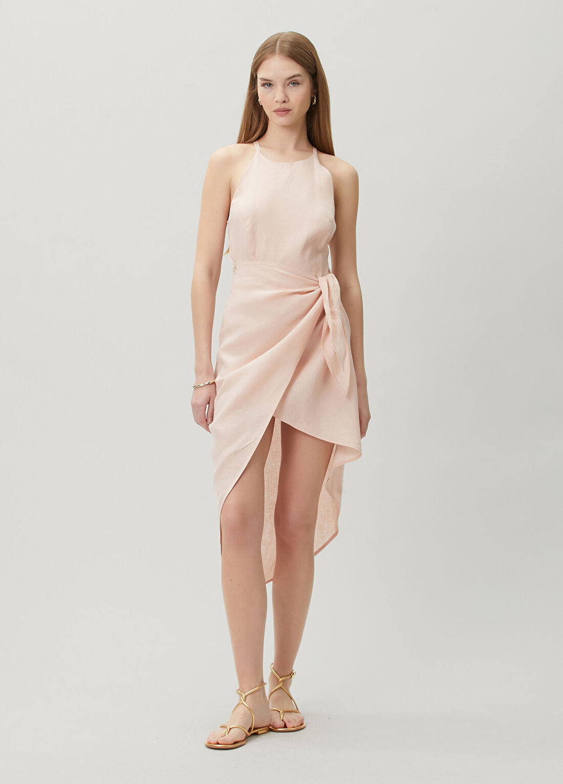 Dor Raw Luxury Held In Passing Pembe Keten Elbise