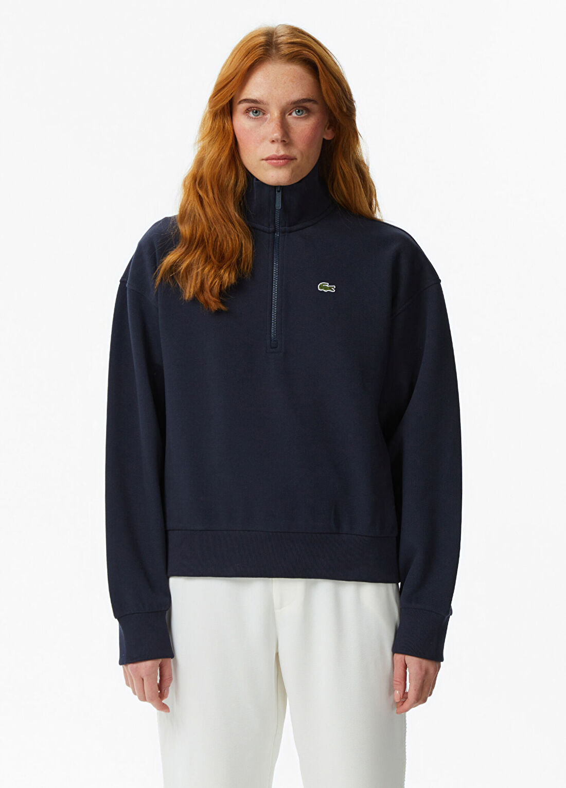 Lacoste Lacivert Yarım Fermuarlı Relaxed Fit Kadın Sweatshirt