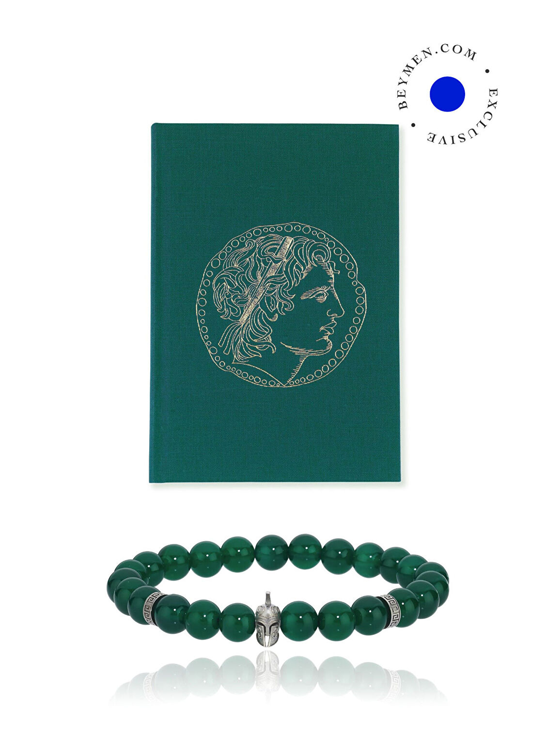 Melie Jewelry Marcus & Helmet Yeşil Akik Bileklik Mini Erkek Hediye Seti