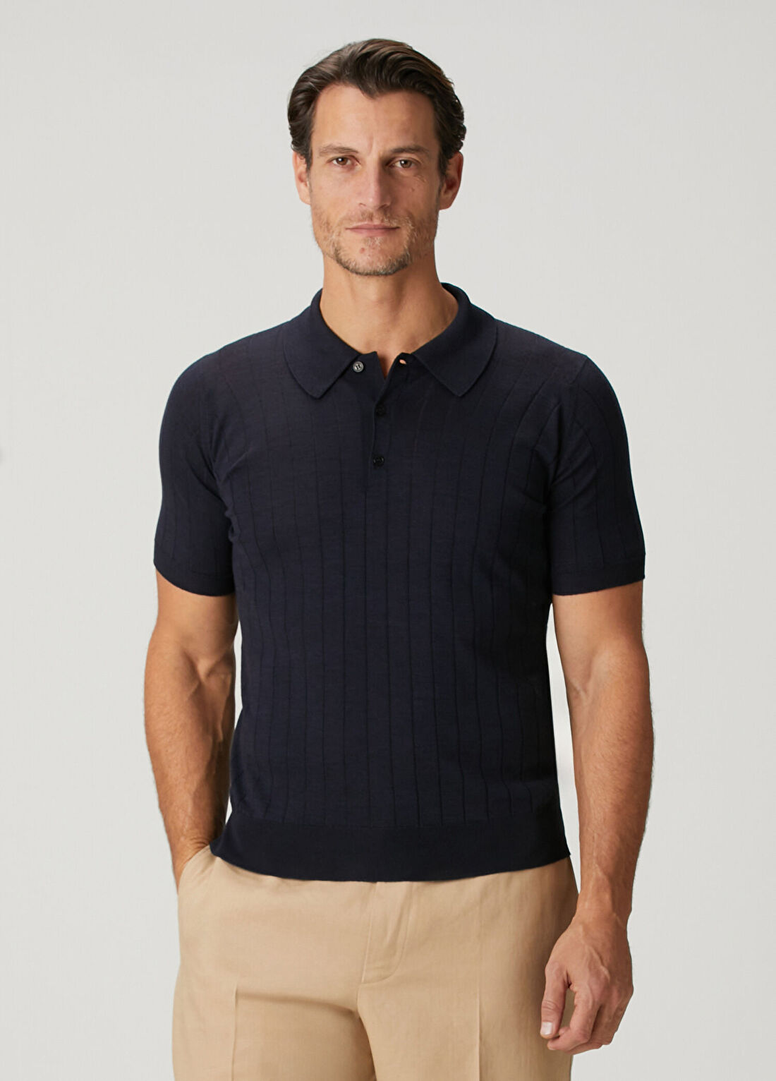 John Smedley Willi Polo Yaka Çizgili Kısa Kollu Yün Triko
