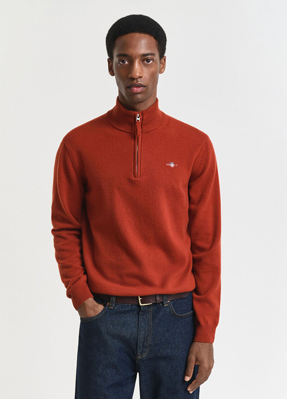 Gant Kırmızı Regular Fit Yarım Fermuarlı Uzun Kollu Erkek Kazak