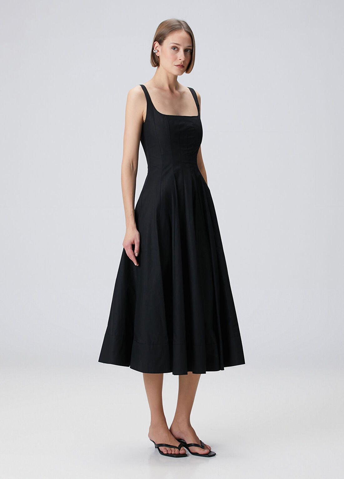 Beymen Collection Siyah Midi Koton Elbise görsel 4