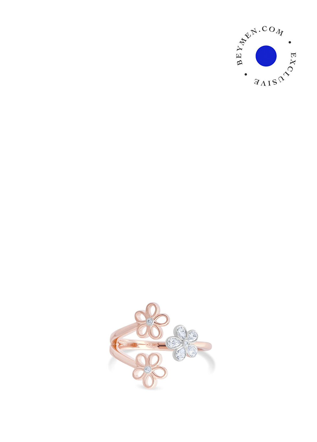 Safir Mücevher Luna Pırlanta Taşlı 14 Ayar Rose Gold Kadın Çiçek Yüzük