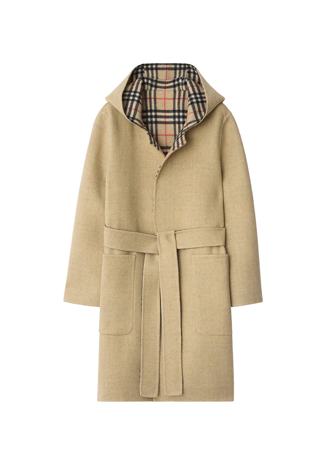 Burberry Hampshire Reversible Hooded Wrap Bej Yün Kapüşonlu Kadın Kaban
