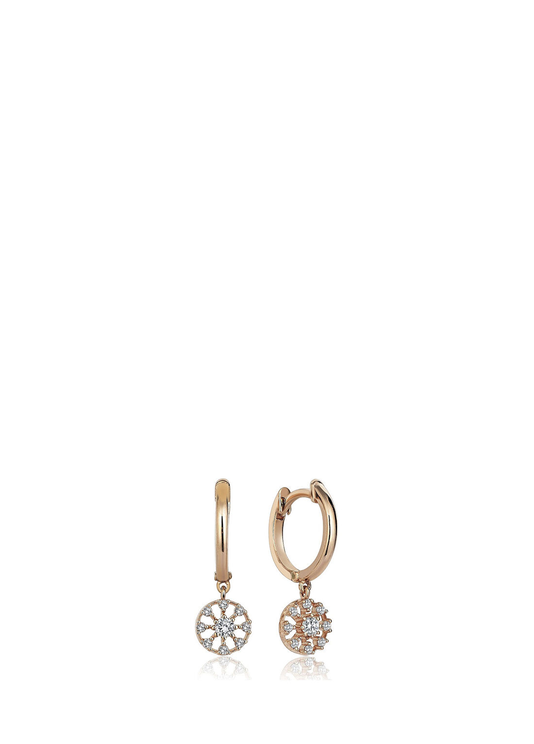 Reis Kuyumculuk Mini Tanem Pırlanta Taşlı 14 Ayar Rose Gold Kadın Küpe