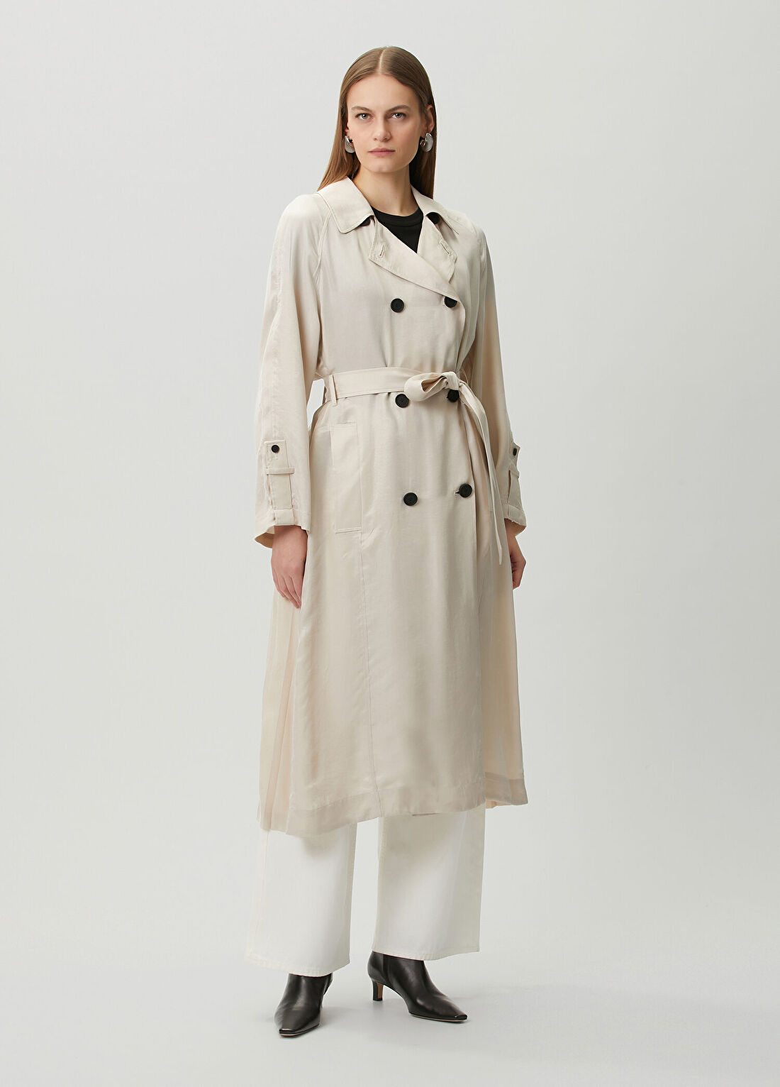 AllSaints Lizie Ekru Pardösü görsel 3