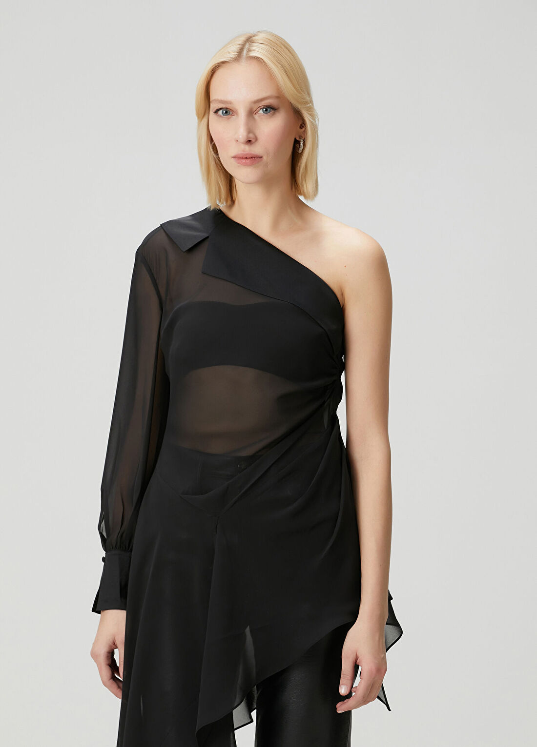 AllSaints Anaya Siyah Asimetrik Bluz