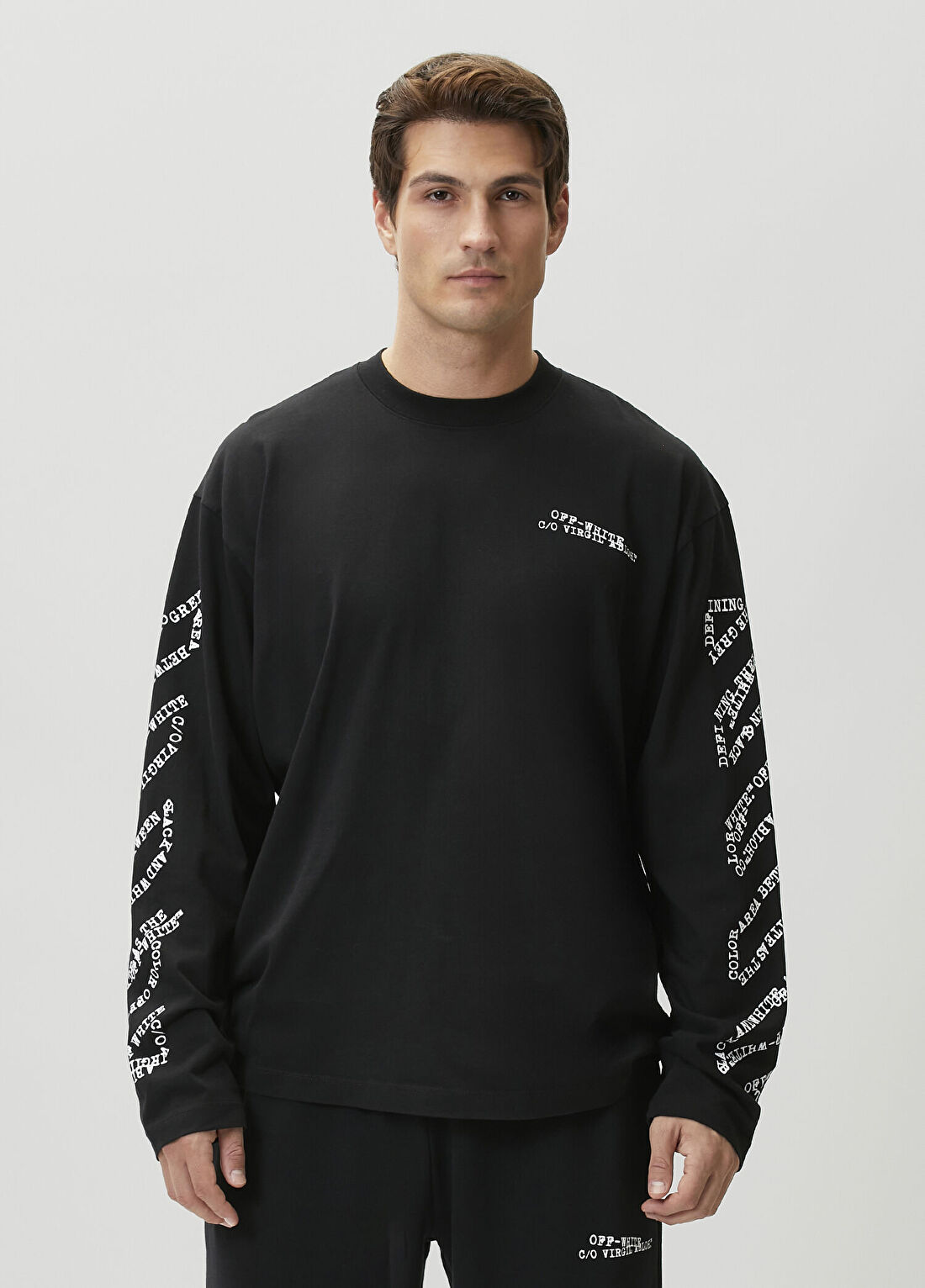 Off-White Siyah Logo Baskılı Uzun Kollu T-shirt