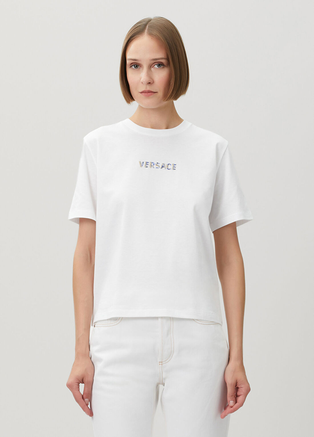 Versace Beyaz İşlemeli Jersey T-shirt