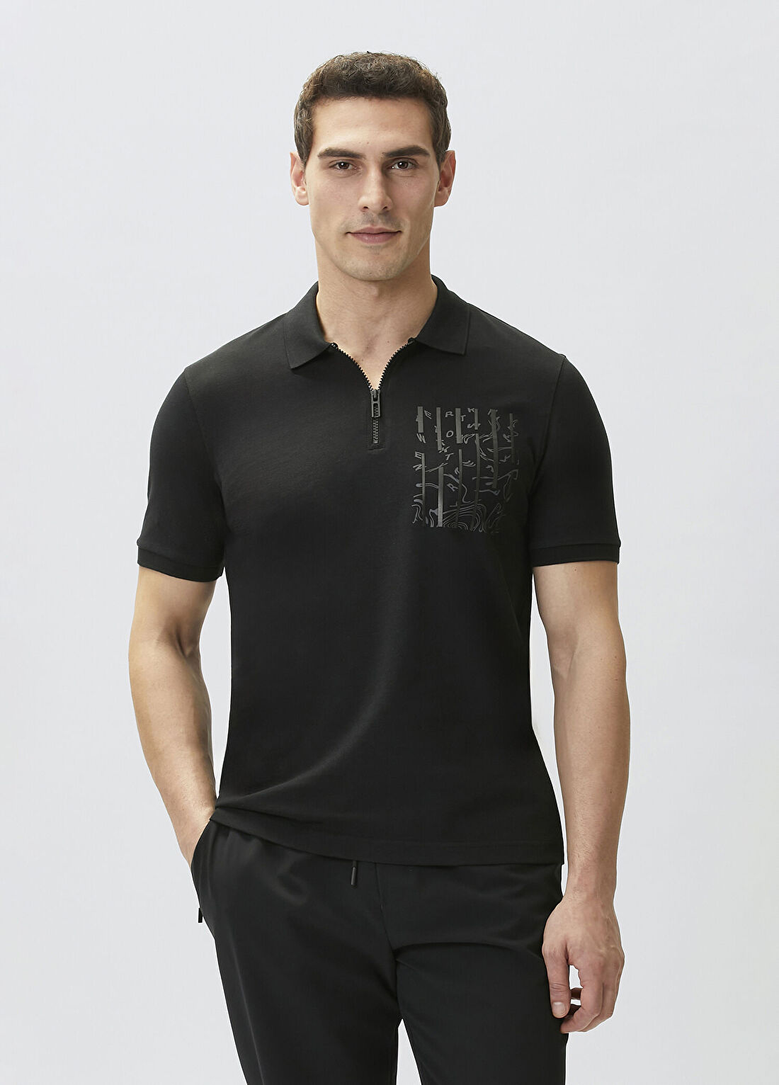 Network Siyah Süs Cep Baskı Detaylı Pike T-shirt görsel 2