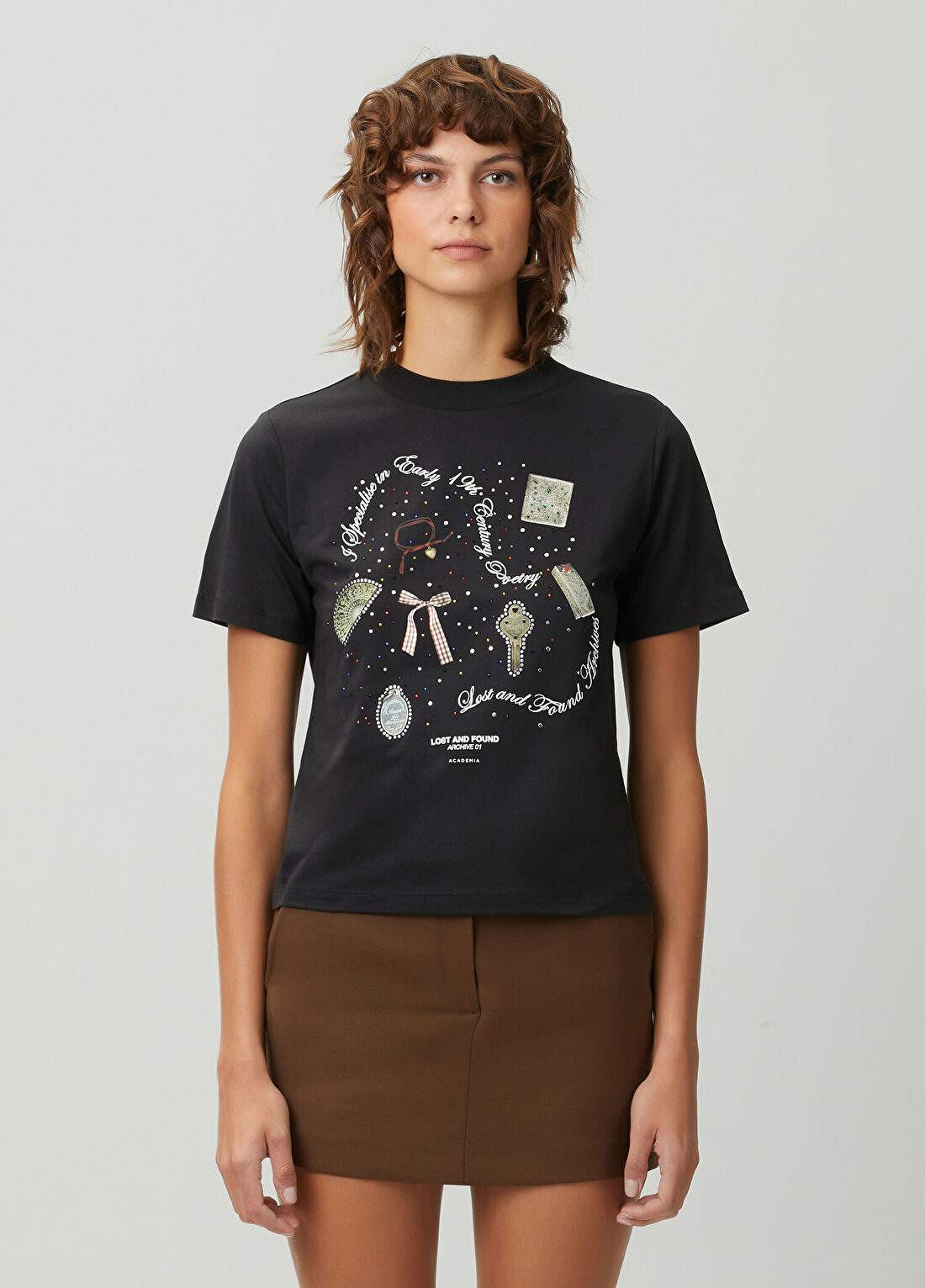 Academia Siyah Baskılı T-shirt görsel 4
