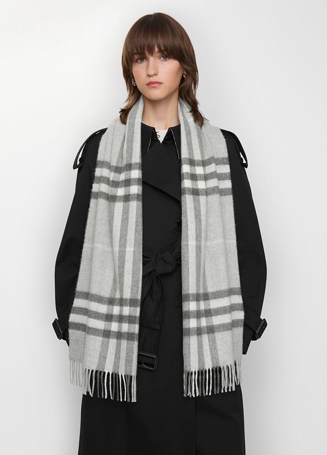 Burberry Check Cashmere Gri Kaşmir Kadın Atkı görsel 3