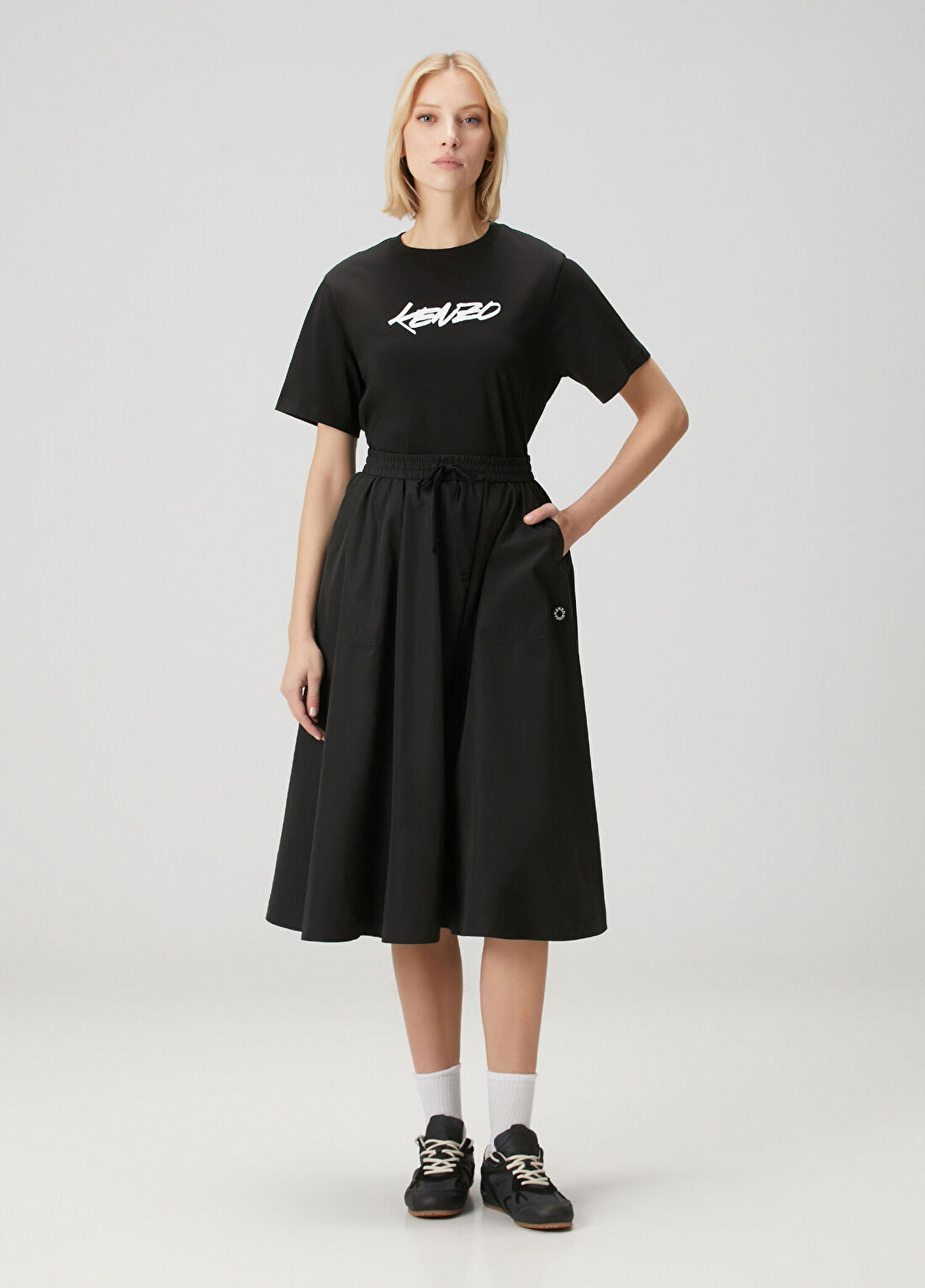 Kenzo Siyah Pileli Midi Etek