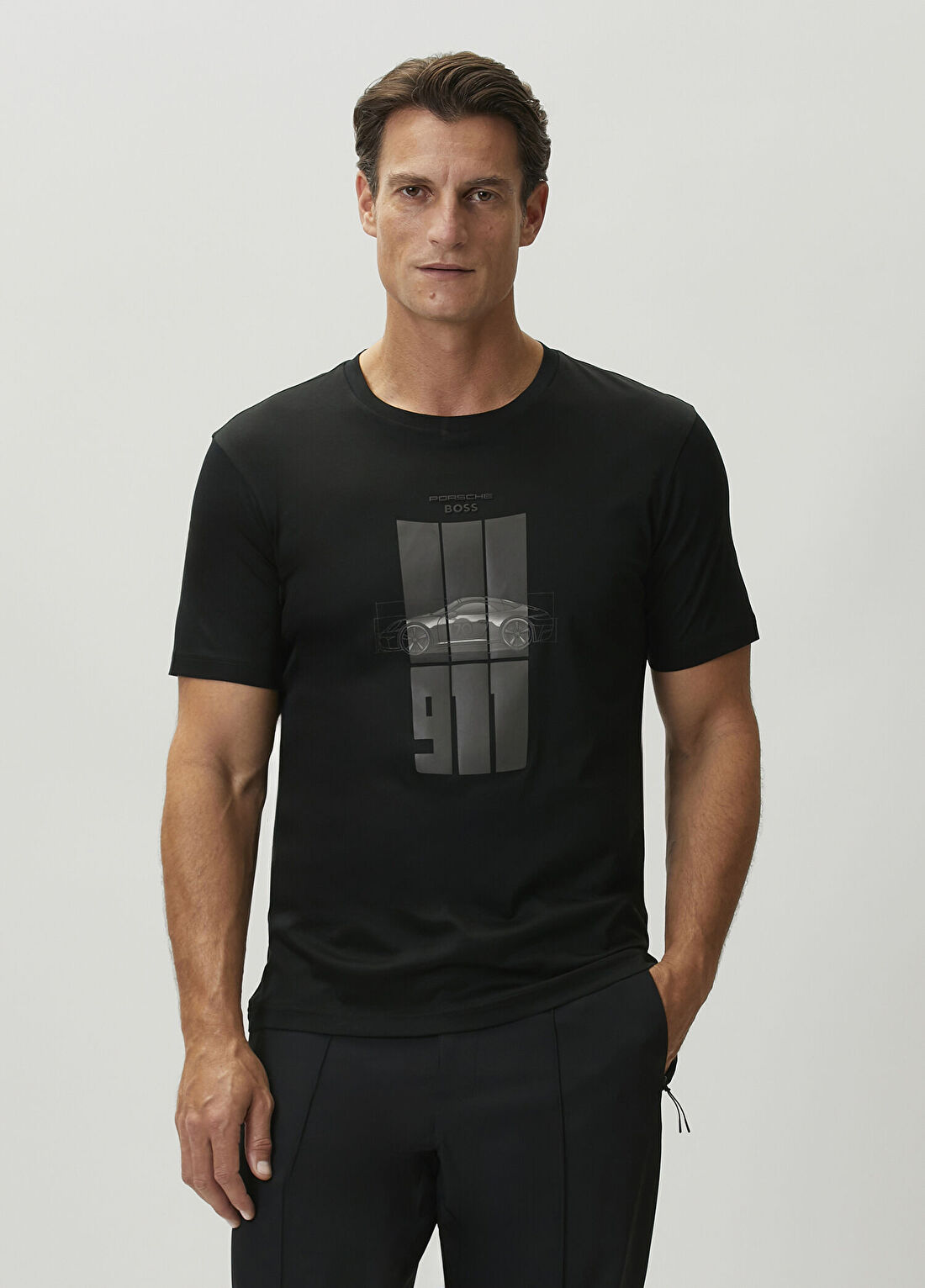 Boss X Porsche Siyah Logo Detaylı T-shirt