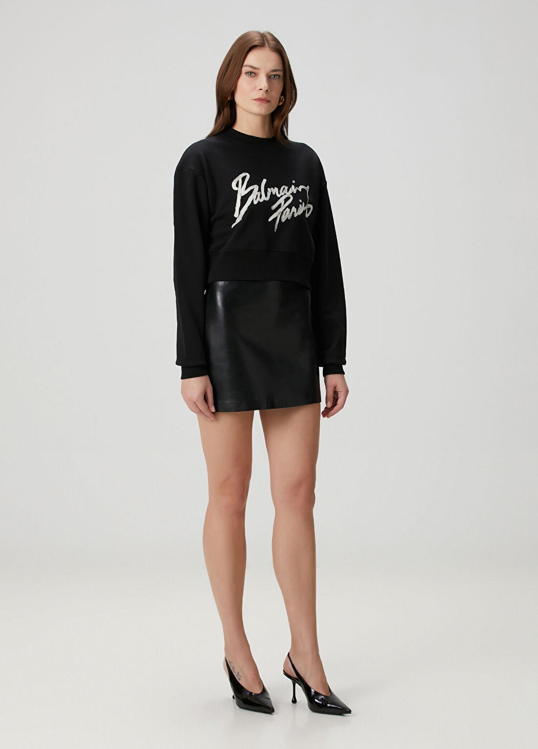 Balmain Siyah Logolu Crop Sweatshirt görsel 2