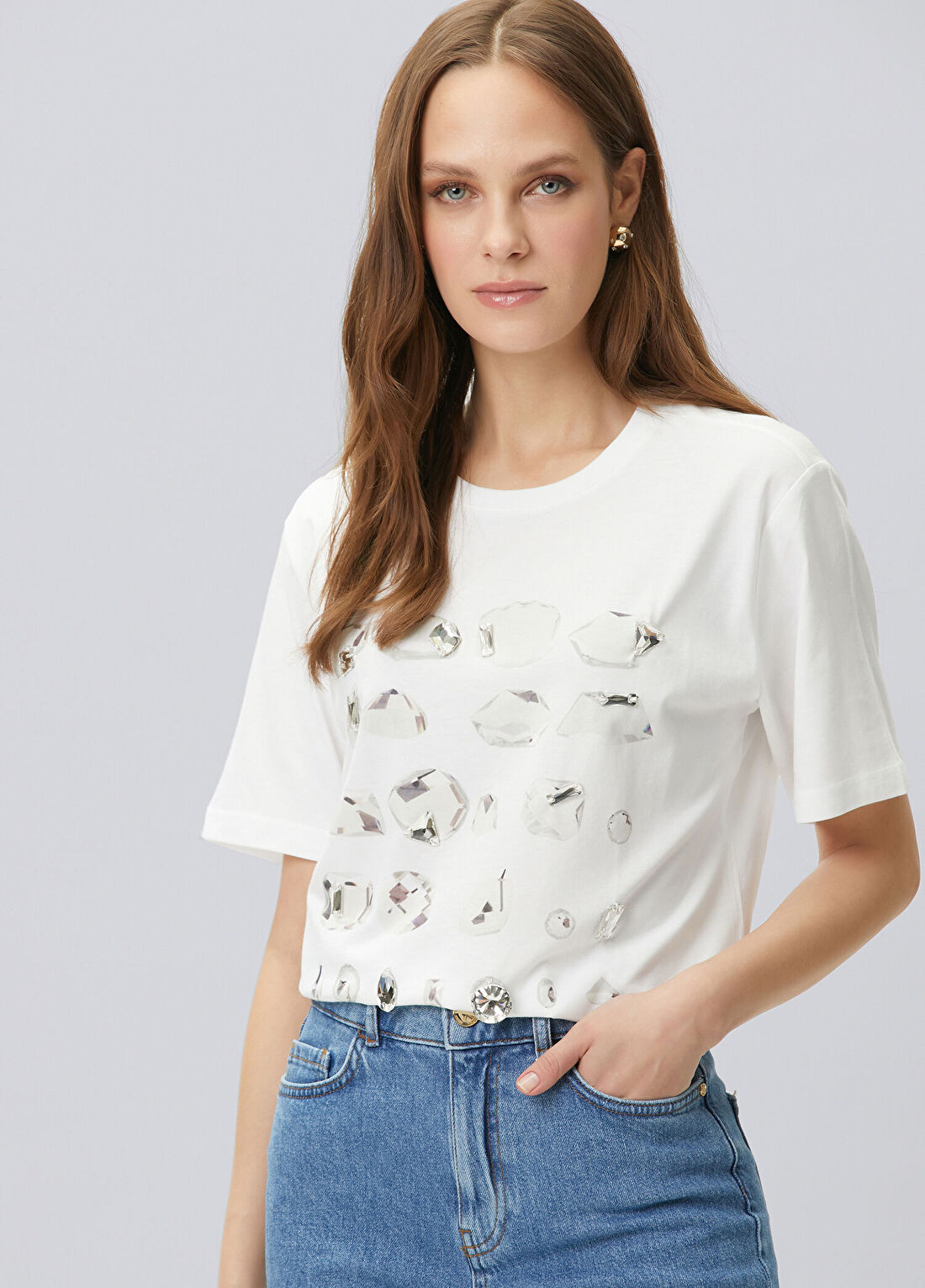 Network Kırık Beyaz Baskı Detaylı T-shirt görsel 4