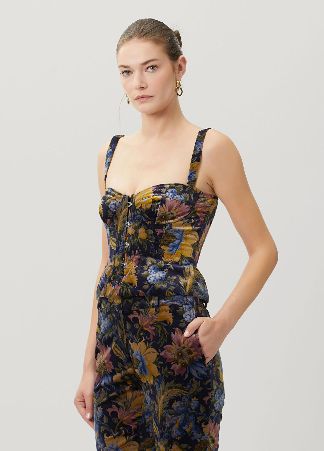 Etro Lacivert Çiçekli Kadife Bluz