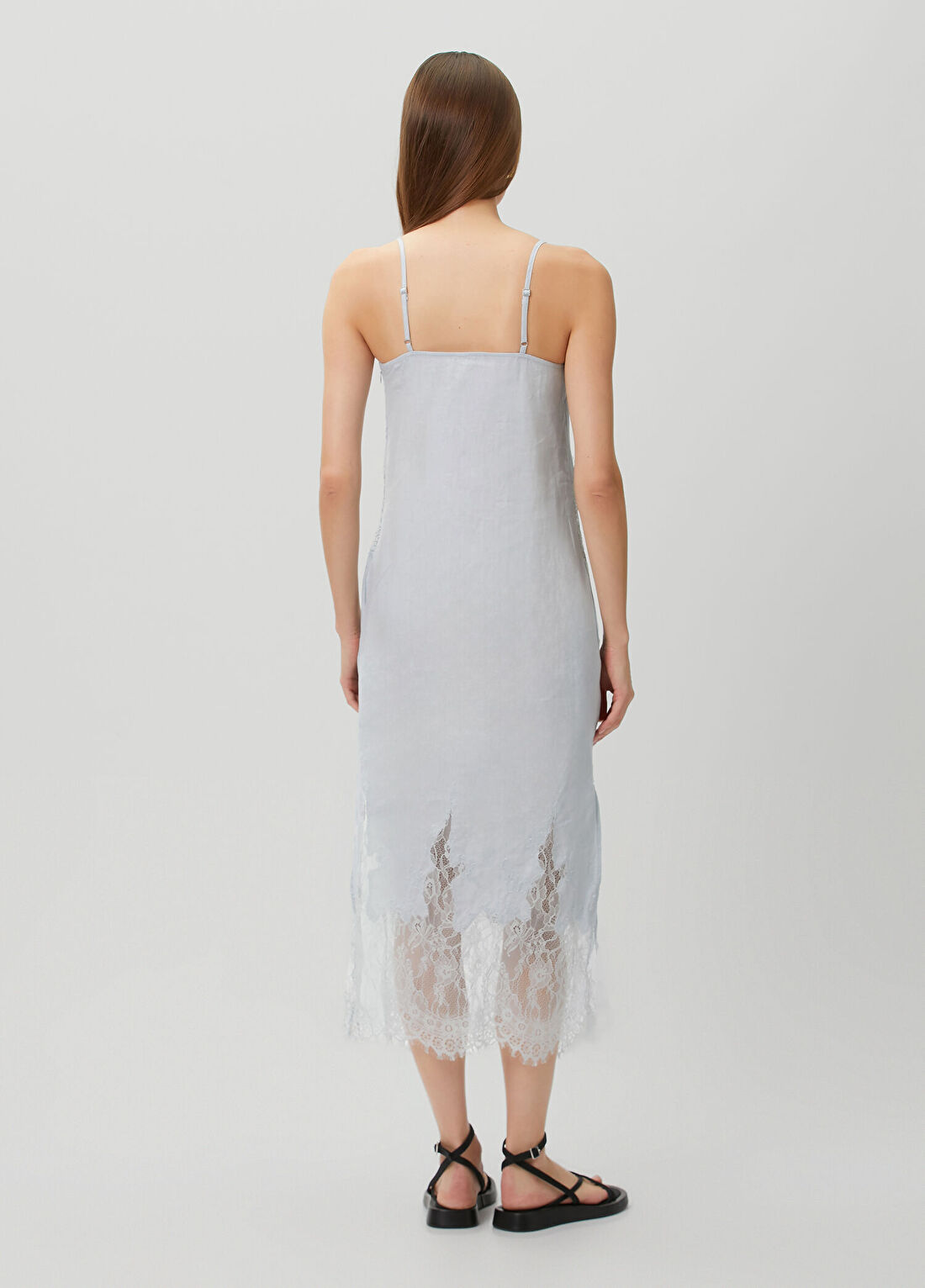 AllSaints Samia Açık Mavi Midi Keten Elbise görsel 4