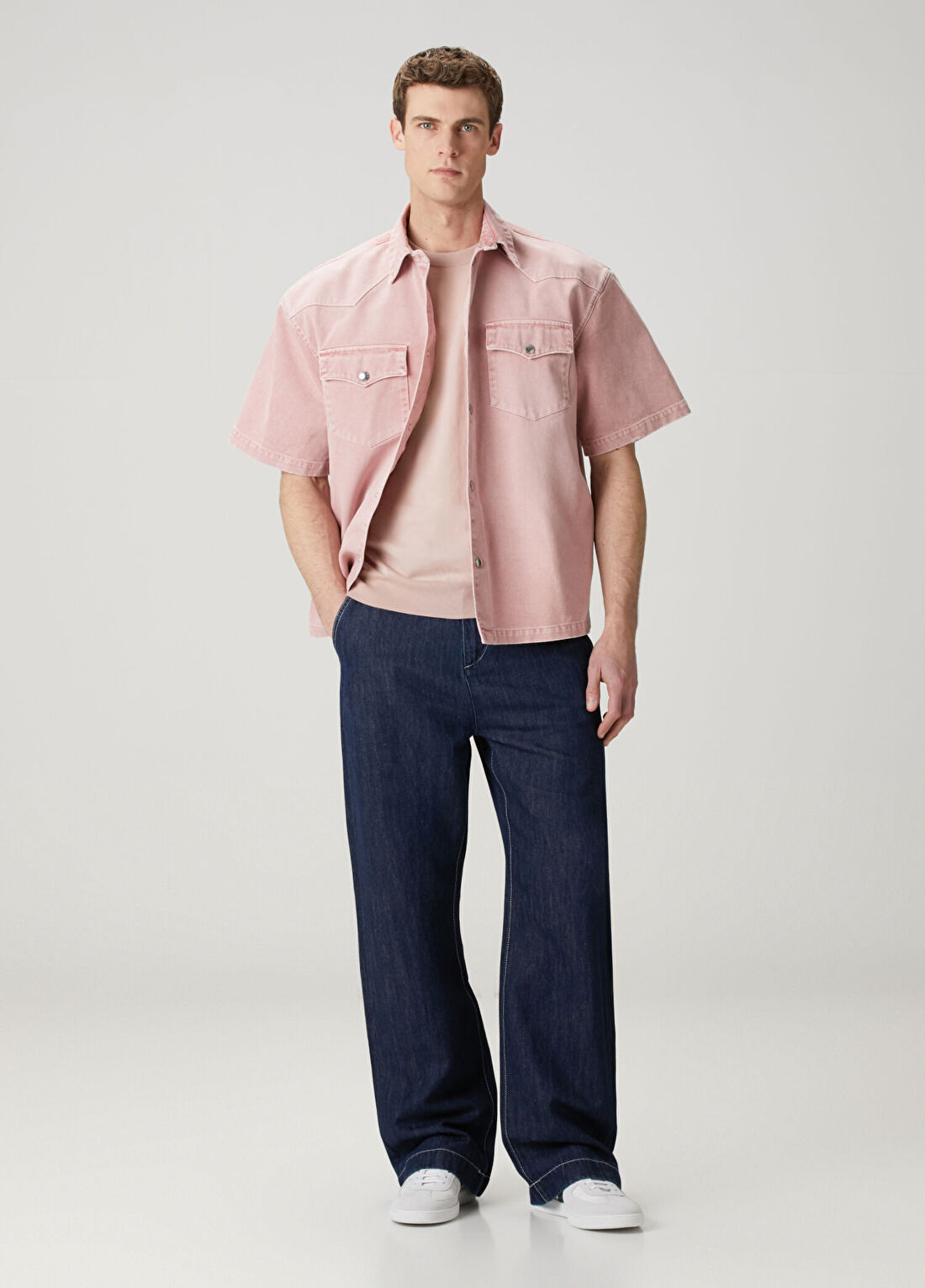 7 For All Mankind Lacivert Wide Leg Chino Jean Pantolon