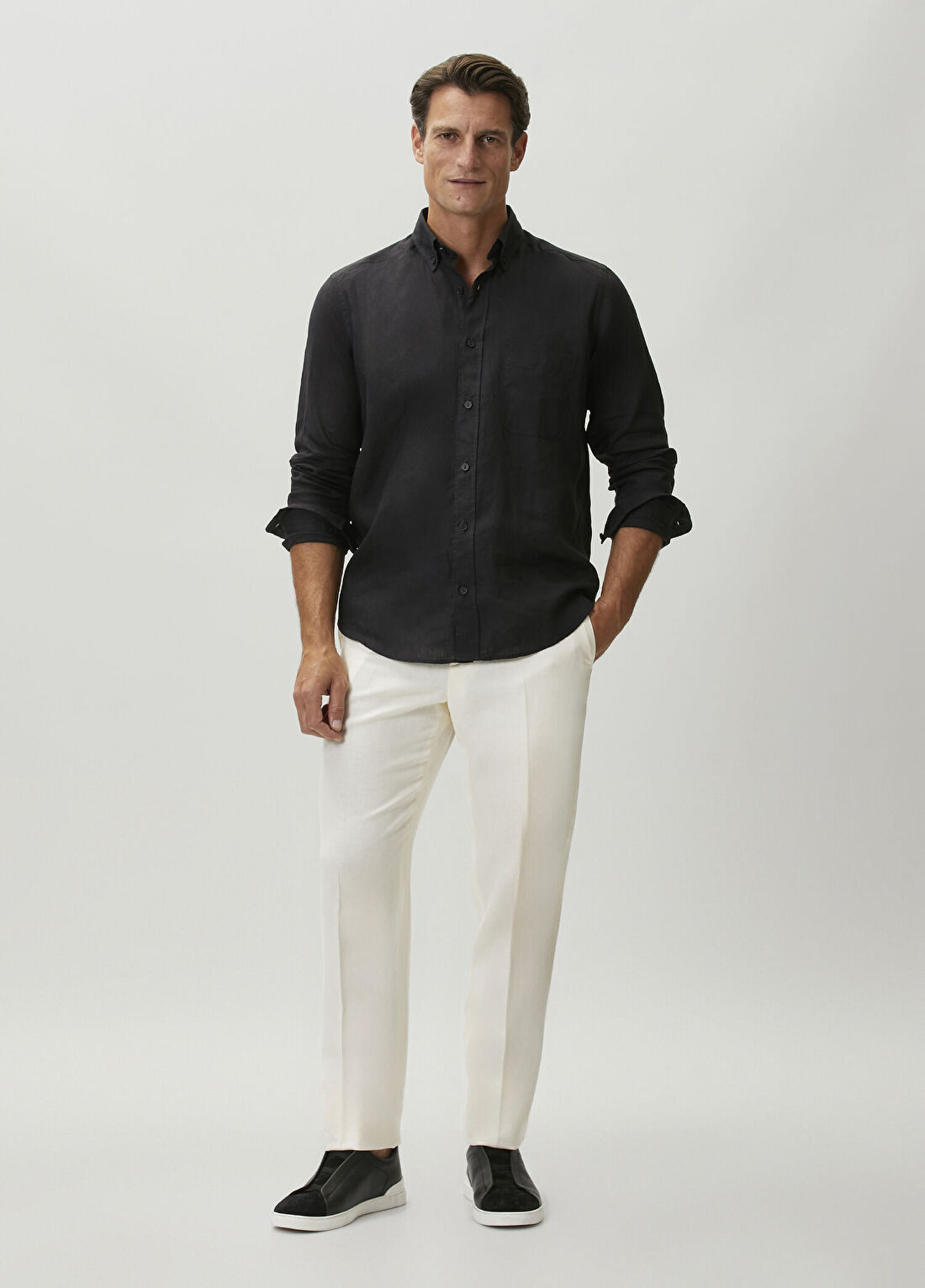Zegna Beyaz Keten Pantolon