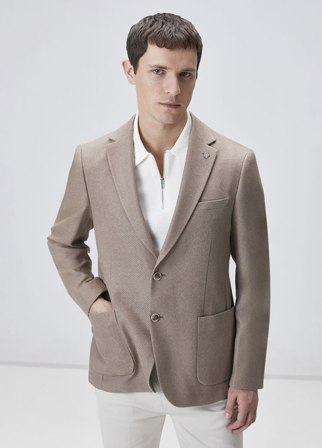 Network Kahverengi Slim Fit Jakarlı Dokuma Ceket
