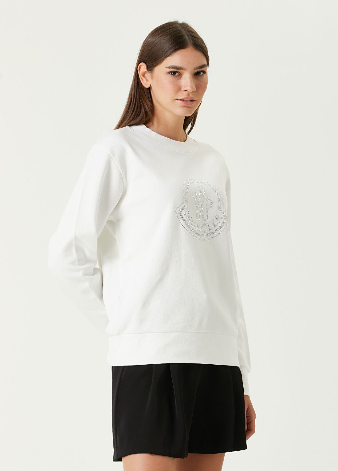 Moncler Beyaz Taşlı Logolu Sweatshirt görsel 3