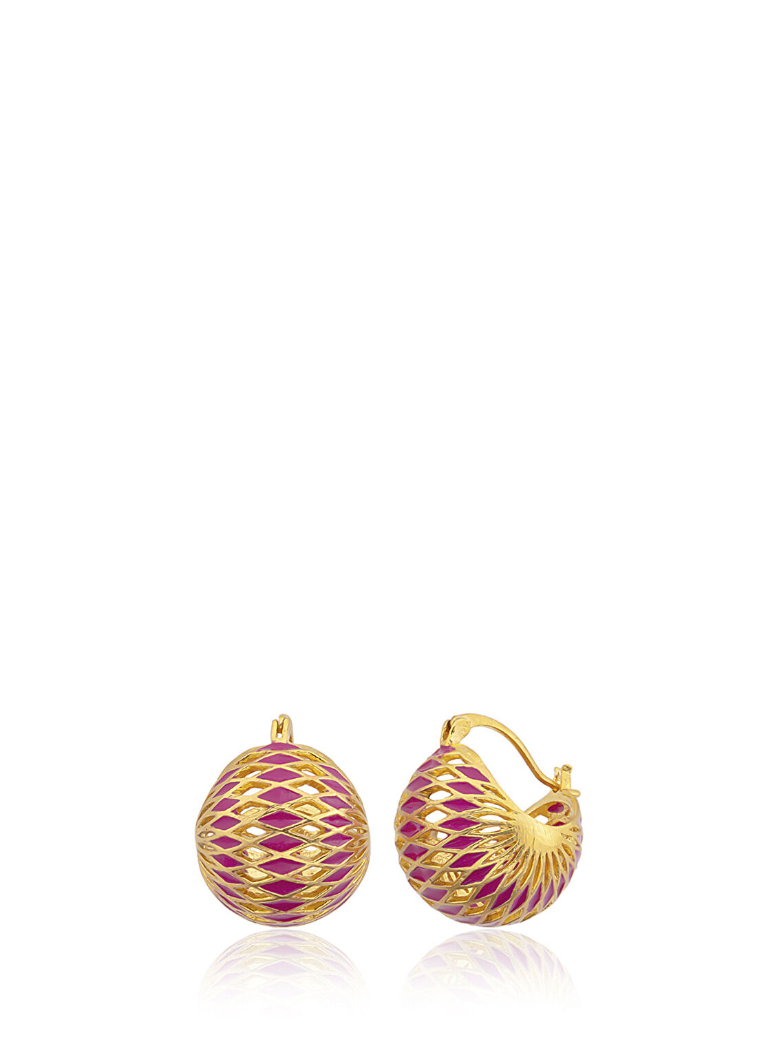 Milou Jewelry Basket Koyu Pembe Mineli 22 Ayar Altın Kaplama Kadın Küpe