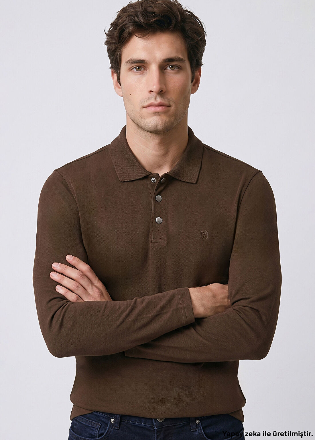 Network Haki NW Logolu Çıtçıtlı Polo Yaka Sweatshirt
