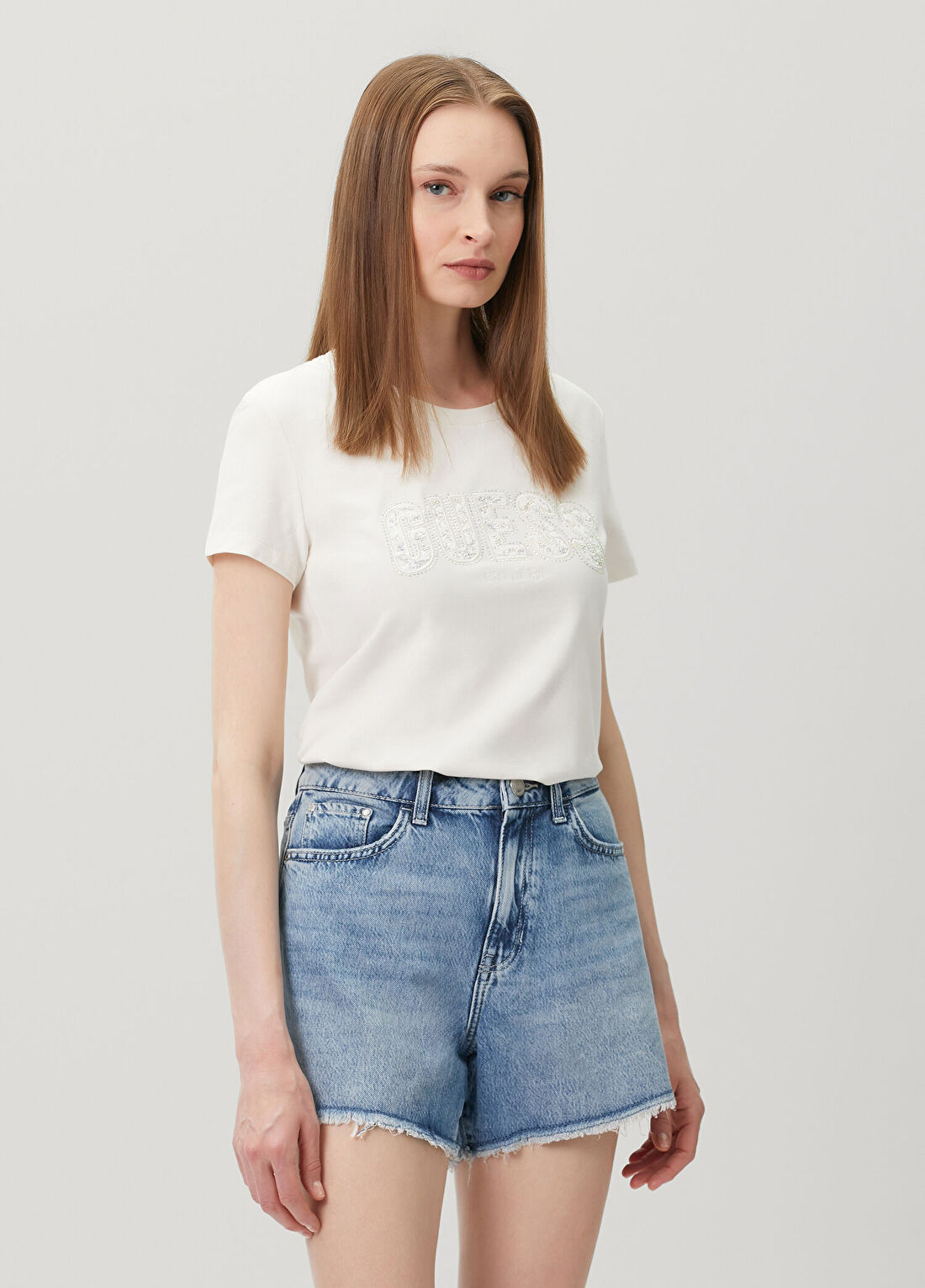 Guess Lace Slim Fit Beyaz T-shirt