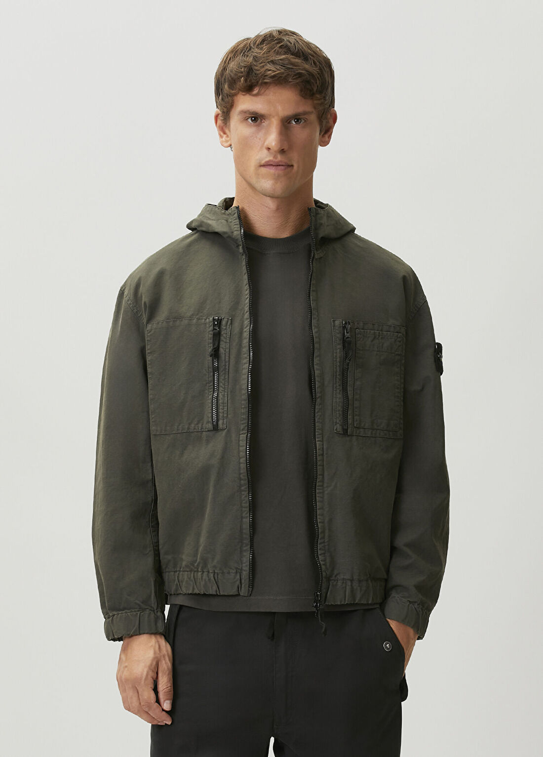 Stone Island Haki Kapüşonlu Mont