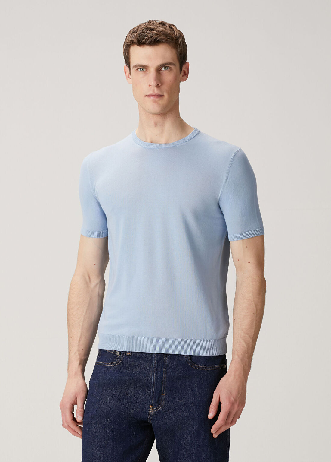 Roberto Collina Mavi Basic T-shirt görsel 3