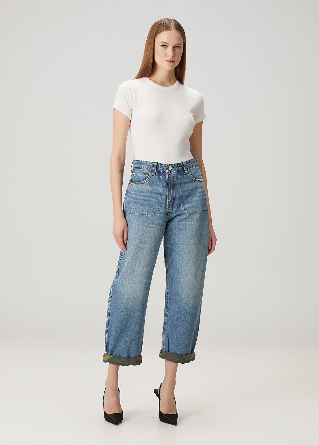 Re/Done Mavi Haki Çift Taraflı Jean Pantolon