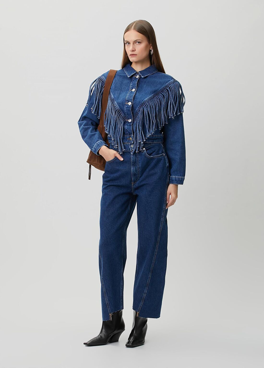 AllSaints Marlene Tassel Mavi Denim Ceket görsel 2