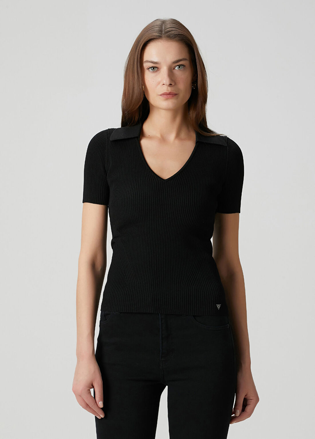 Guess Yarn Siyah Polo Triko