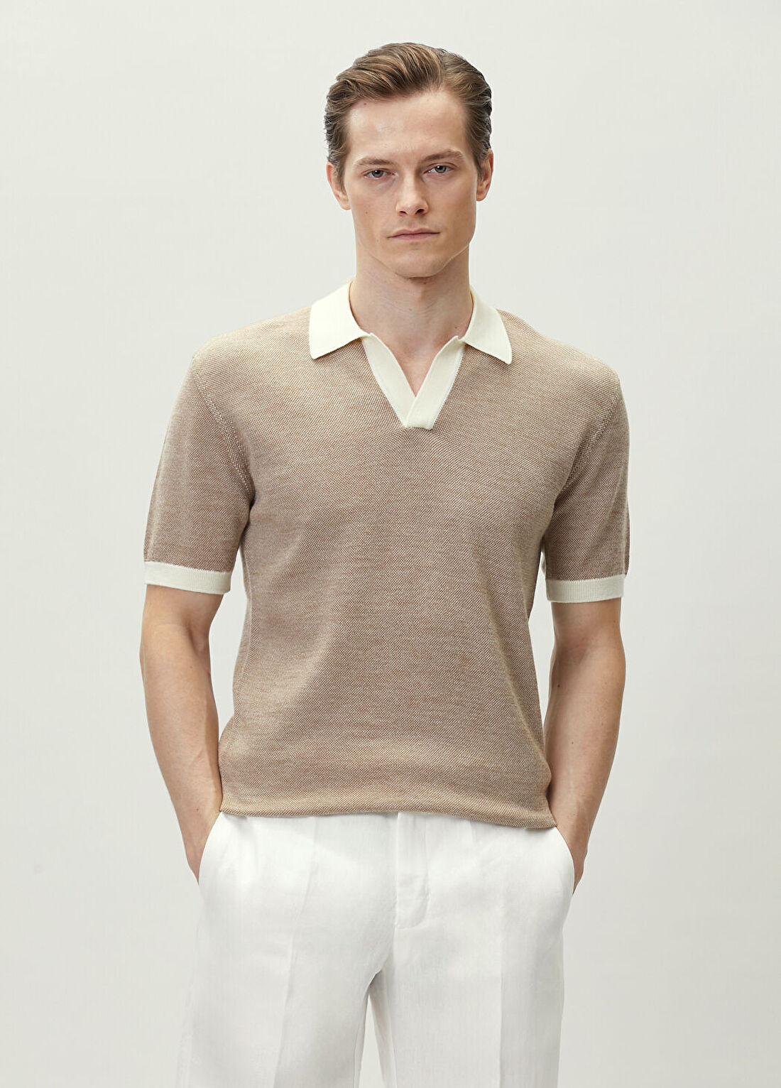 Orlebar Brown Horton Bej Tailored Fit Yün Polo Triko
