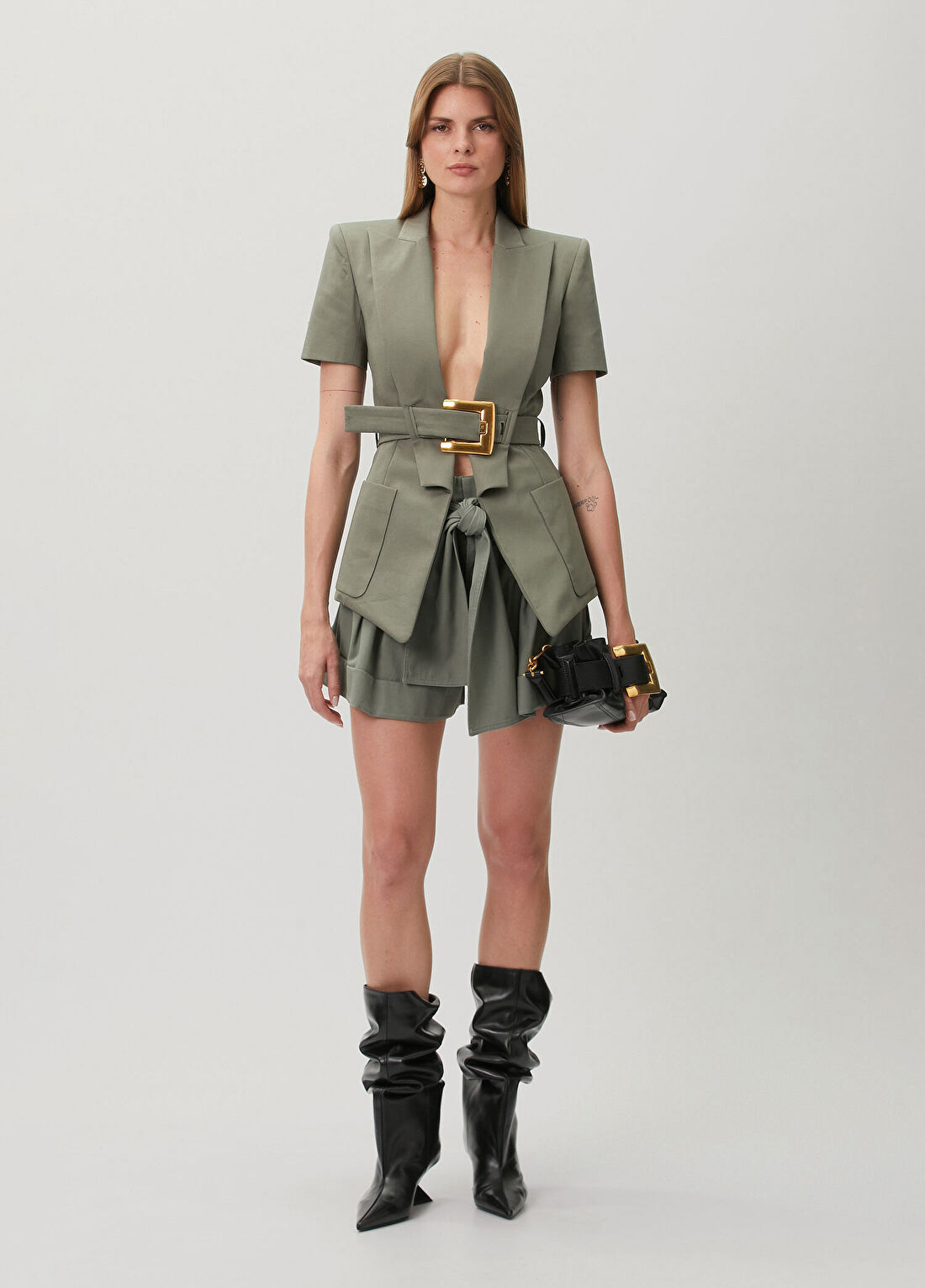 Balmain Yeşil Kemer Detaylı Şort