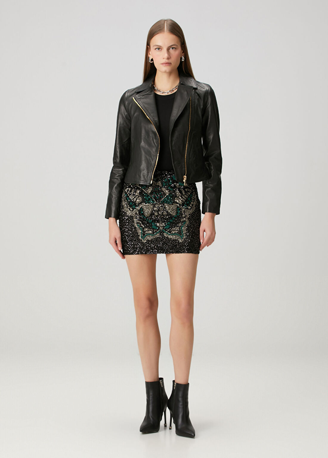 AllSaints Yeşil Payetli Mini Etek