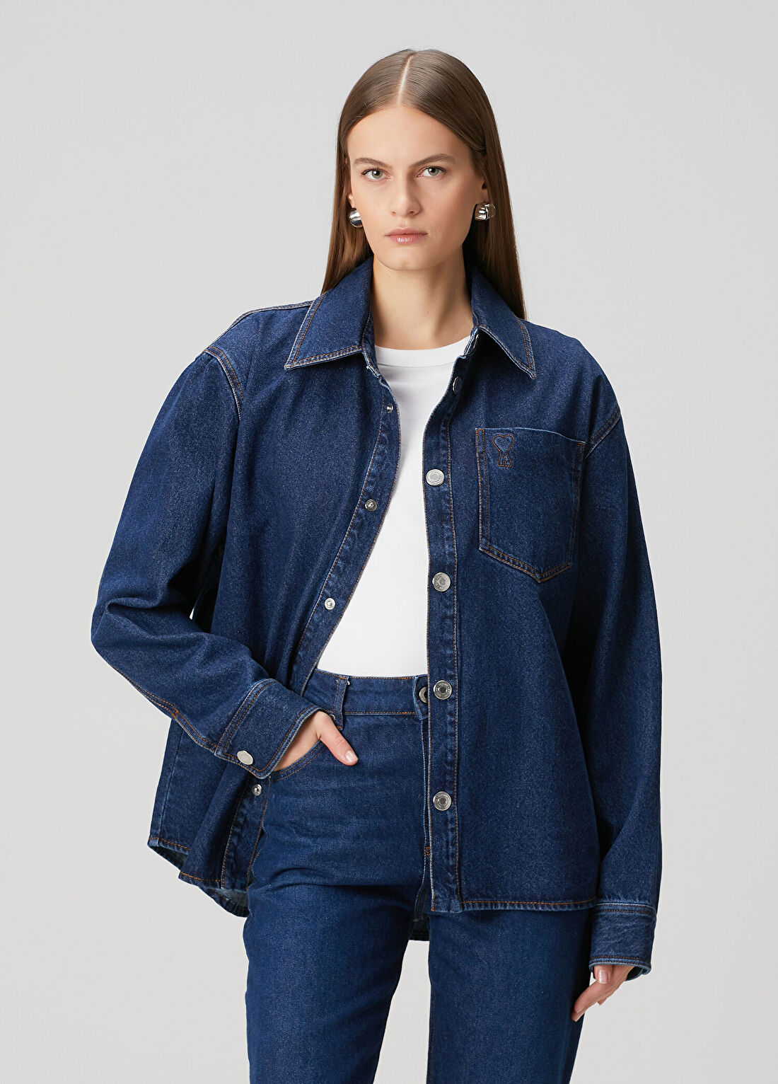 Ami Paris Koyu Mavi Denim Dış Gömlek