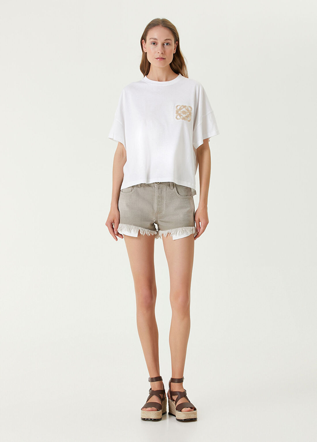 Loewe x Paula's Ibiza Beyaz Logo Nakışlı T-shirt görsel 2