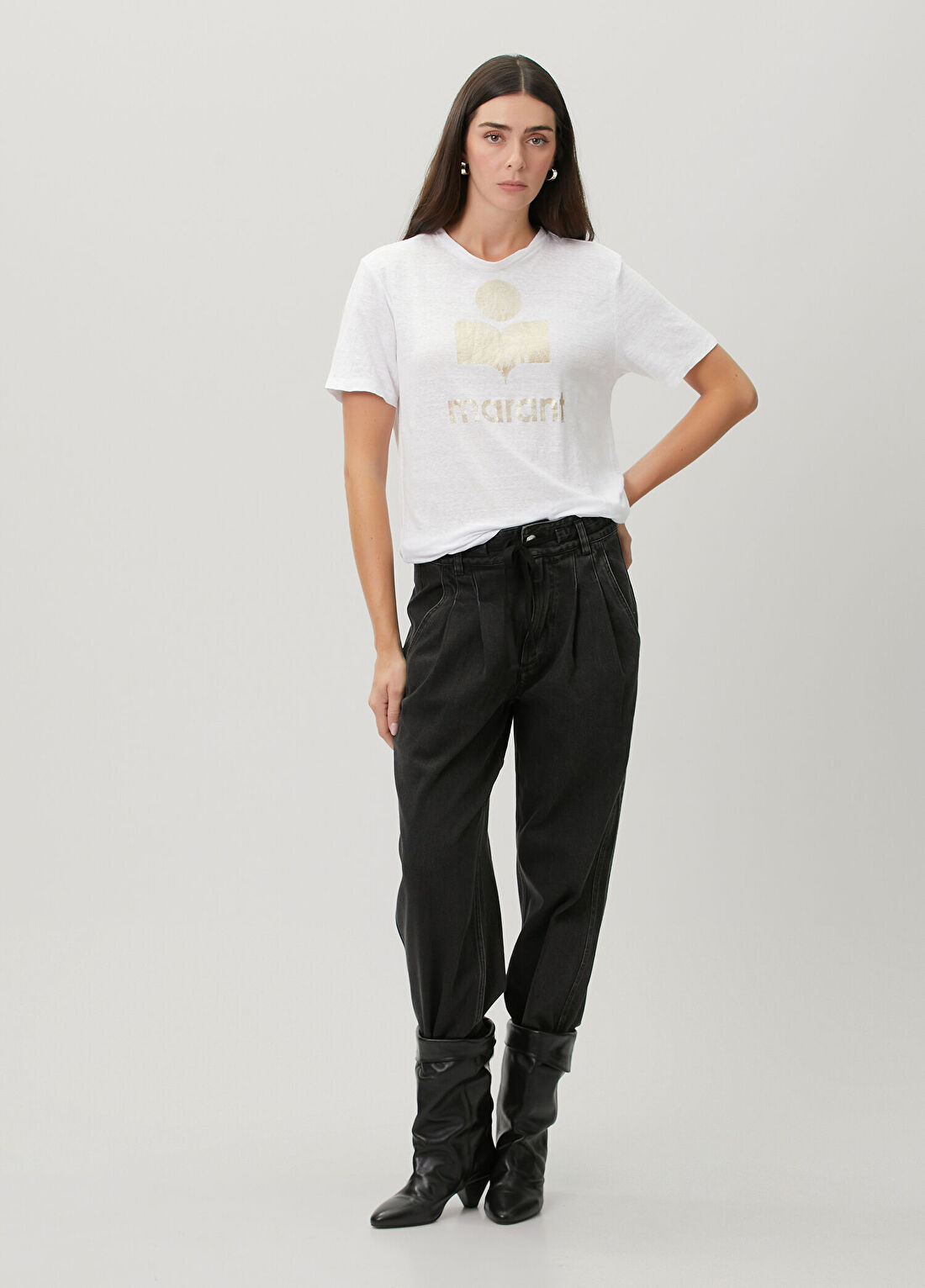 Marant Etoile Zewel Beyaz Gold Keten T-shirt görsel 2