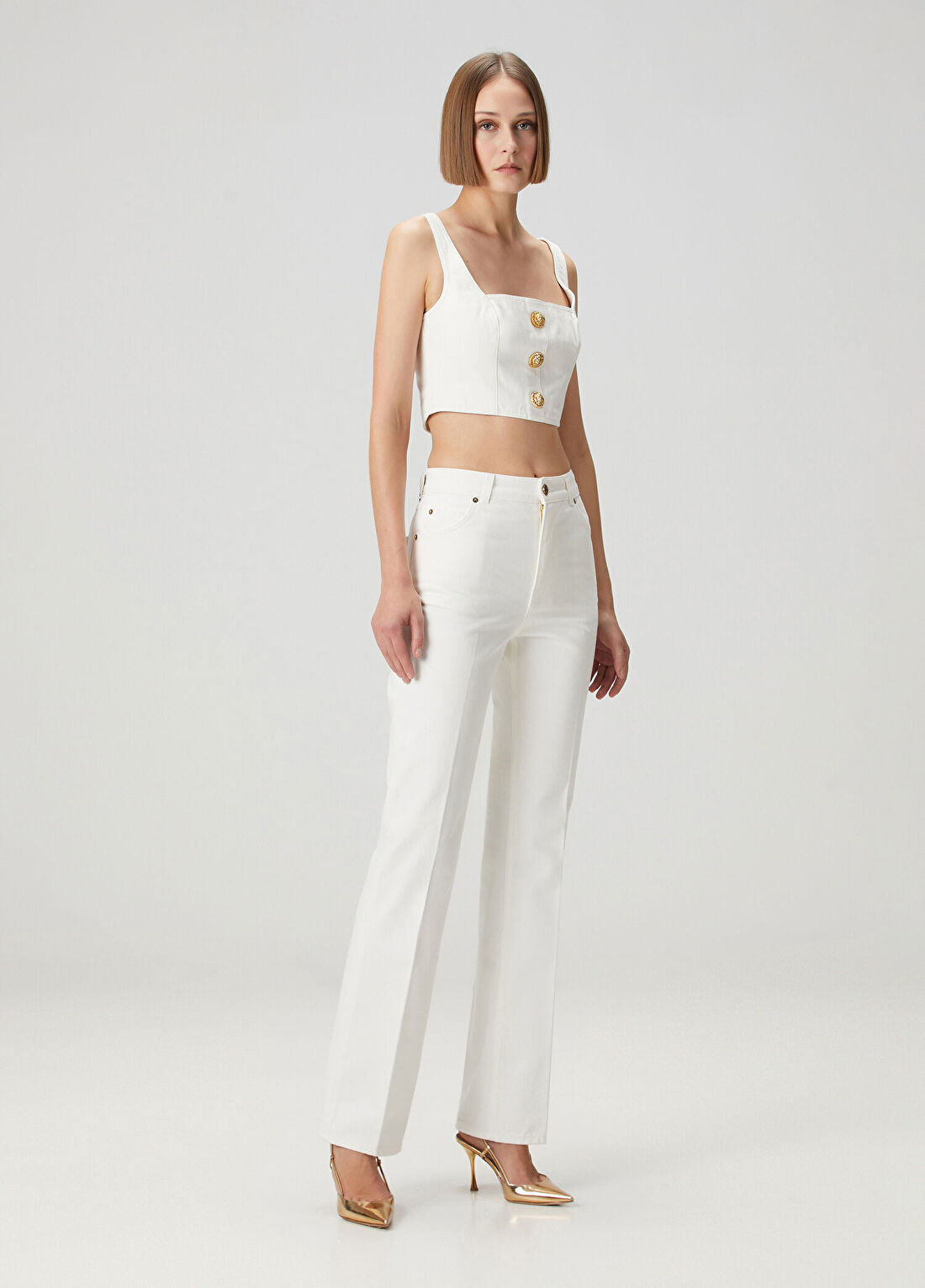 Balmain Kırık Beyaz Straight Leg Jean Pantolon