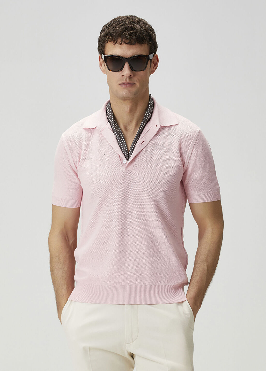 Tom Ford Pembe Polo Yaka Kısa Kollu İpek Triko