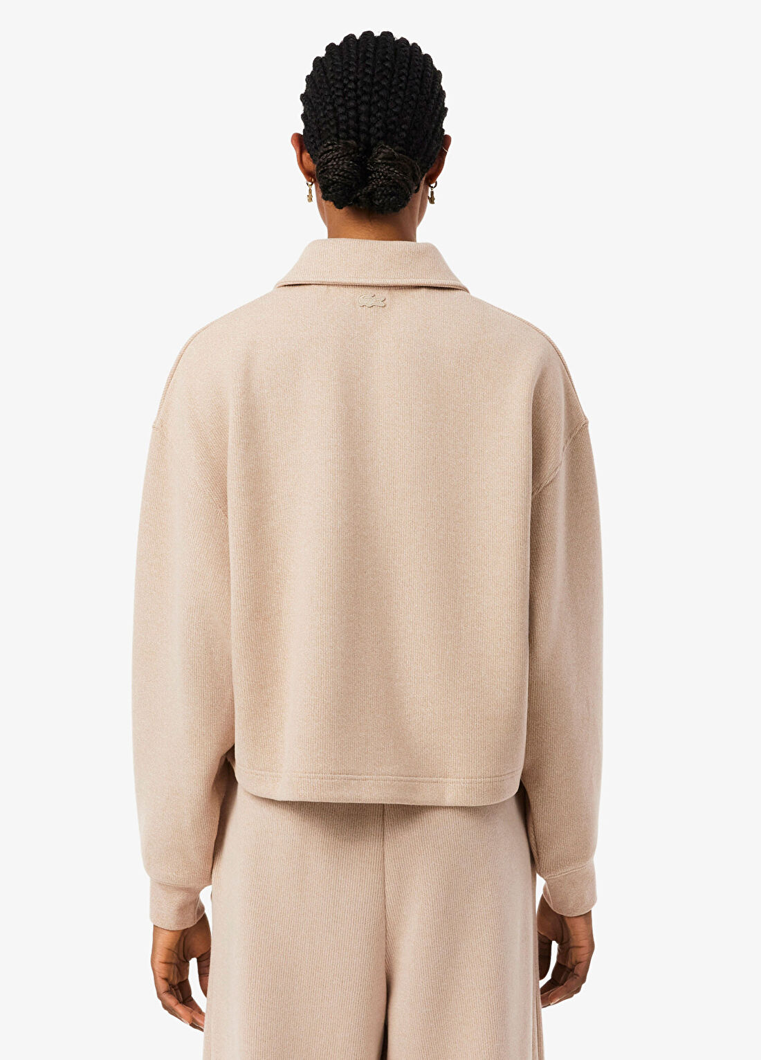 Lacoste Bej Oversize Fit Polo Yaka Uzun Kollu Kadın Sweatshirt görsel 3