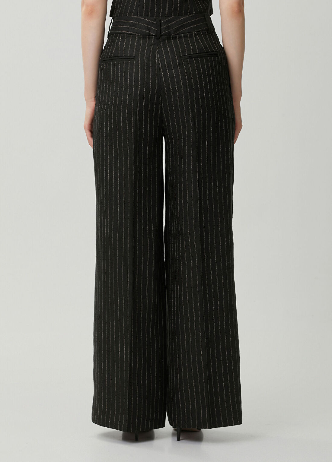 Lauren Ralph Lauren Siyah Çizgili Keten Pantolon görsel 4